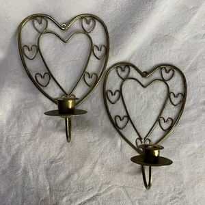 Brass heart shaped wall sconces candle holders